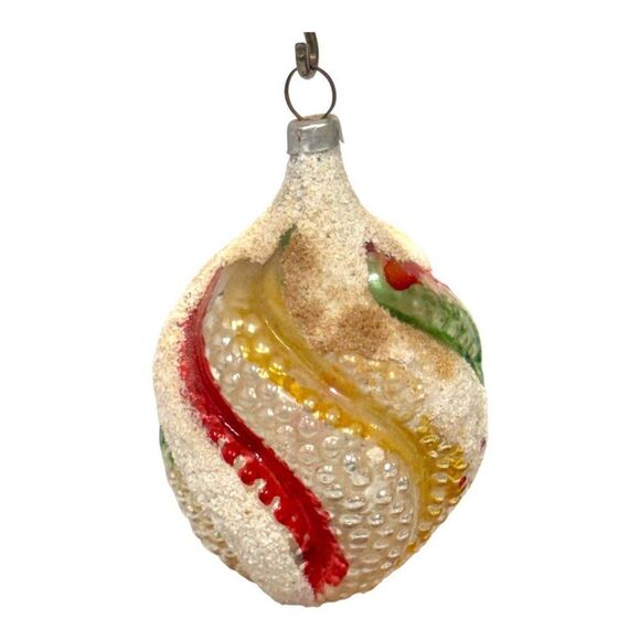 Vintage West German Mercury Blown Glass Christmas Ornament Swirl White Red Gold - Picture 2 of 5